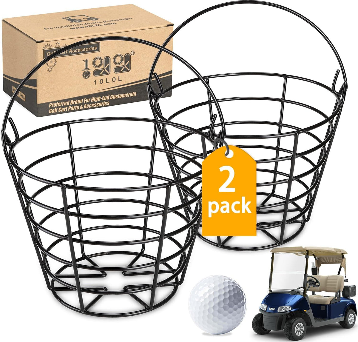 Metal Golf Ball Basket Set with Handle - Holds 50 Balls Each, Practice Range Storage Bin