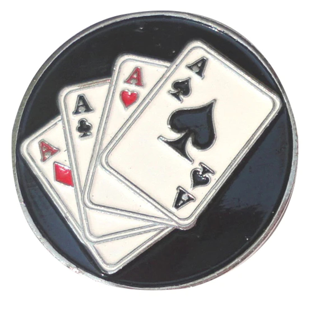 4 Aces Golf Ball Marker - Metal Poker Hand Accessories, Attach to Hat Clip