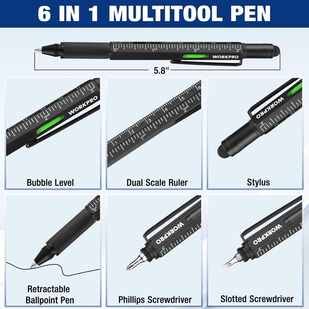 Multi-Tool Pen Set 2-Pack with 9 Functions, Durable Aluminum & Steel
