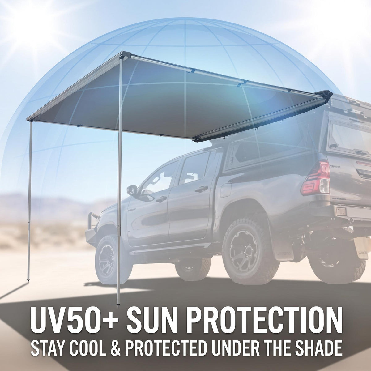 Vehicle Awning 6.6x10ft Waterproof UV50+ Shade with Aluminum Poles