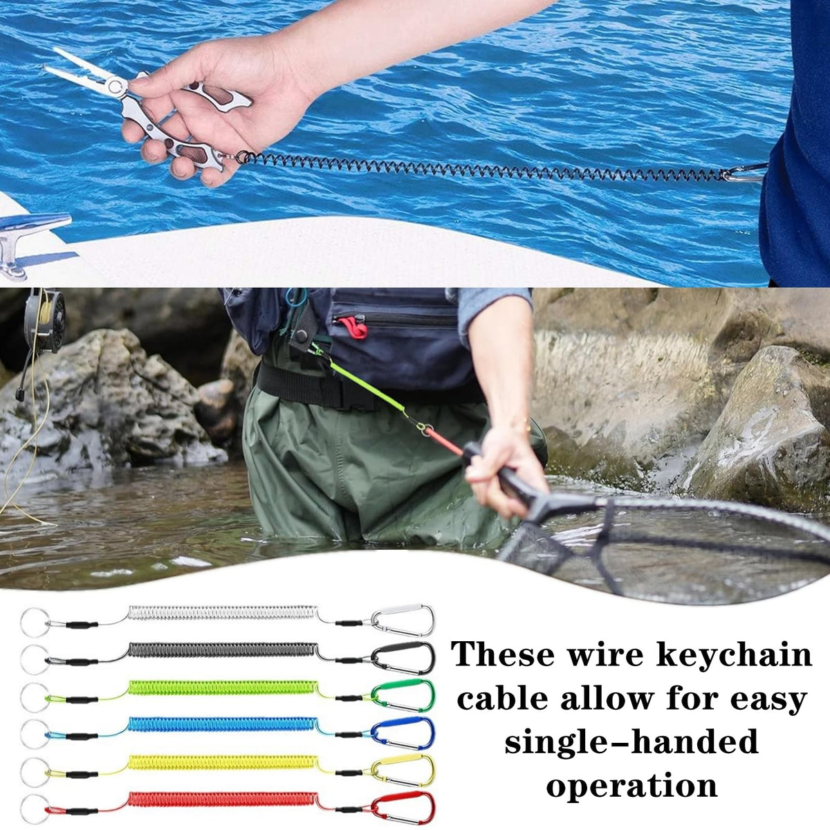 6 Pack Retractable Wire Key Lanyards with Alloy Hooks for Outdoor Activities