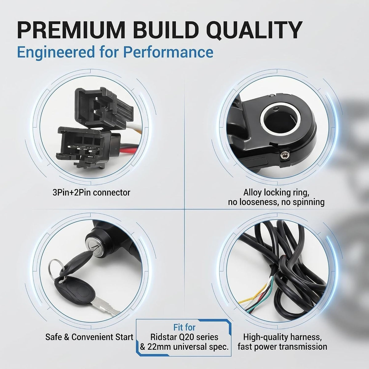 Universal 22mm E-Bike Throttle with 2 Keys Waterproof Handlebar Control