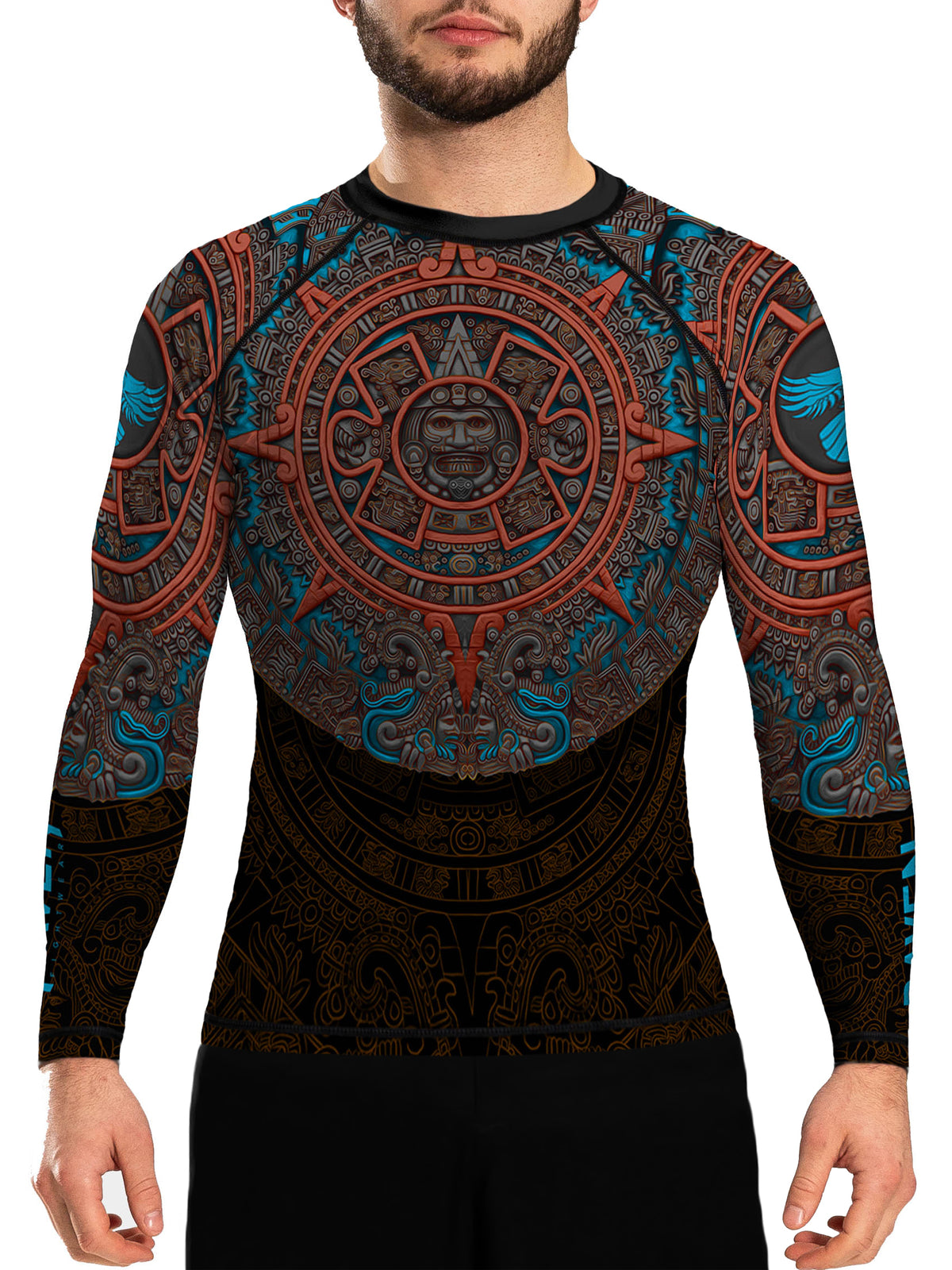 Men's MMA Rash Guard - Mexica Aztec Calendar Combat Shirt, Black