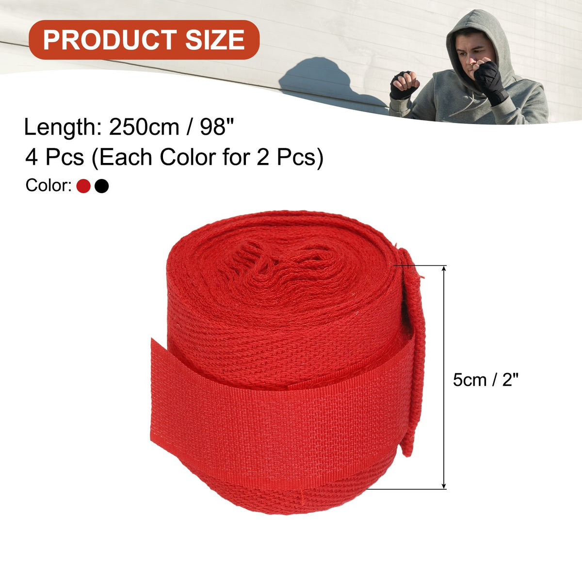 4 Pack Boxing Hand Wraps 98 Inch Long Elastic Fist Mitts for Muay Thai, Boxing, MMA, Kickboxing