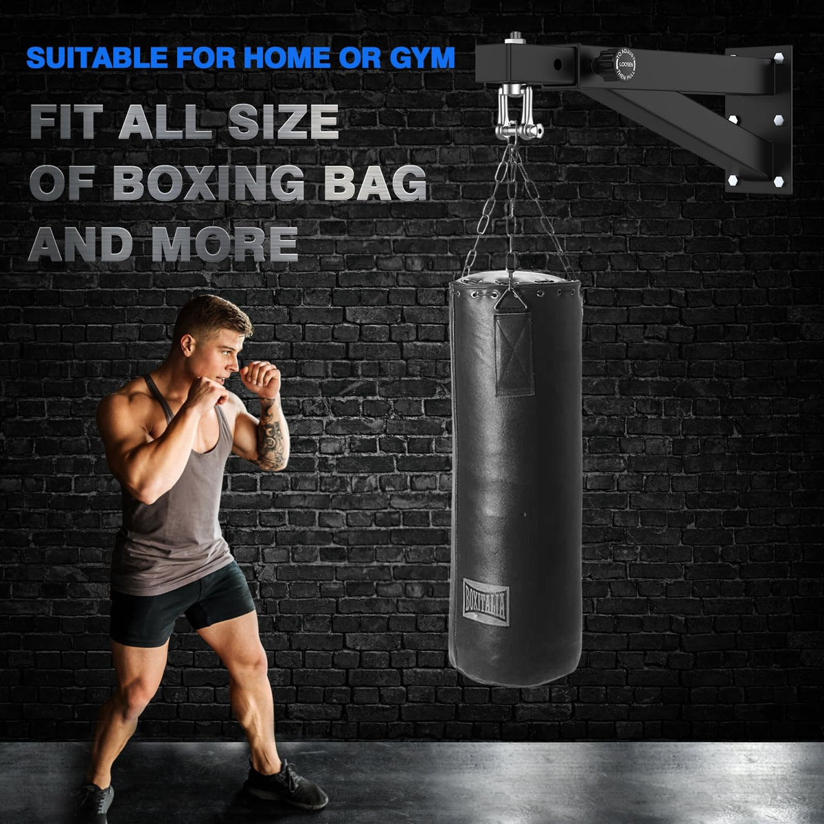 Heavy Bag Wall Mount Hanger Adjustable Steel Punching Bag Bracket Black