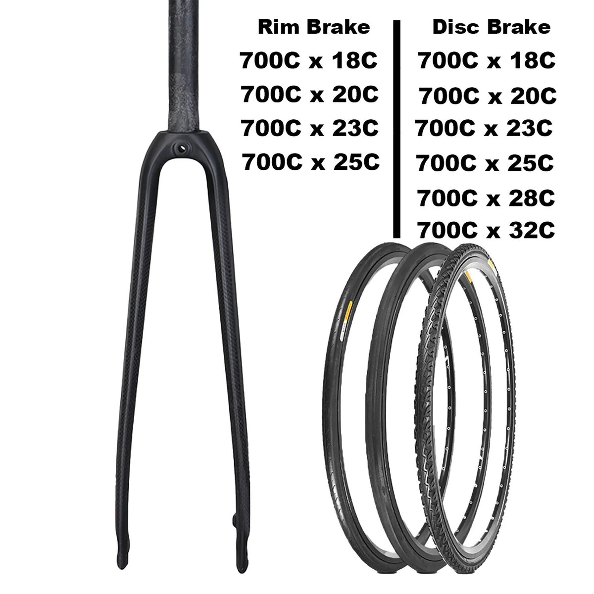 700C Carbon Road & Gravel Bike Fork - Lightweight Disc Brake Compatible