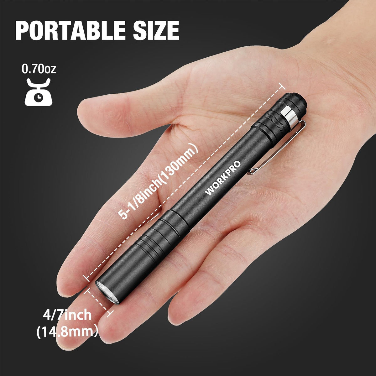 WORKPRO LED Pen Light 4 Pack Aluminum Pocket Flashlights with Clip & Rubber Switch