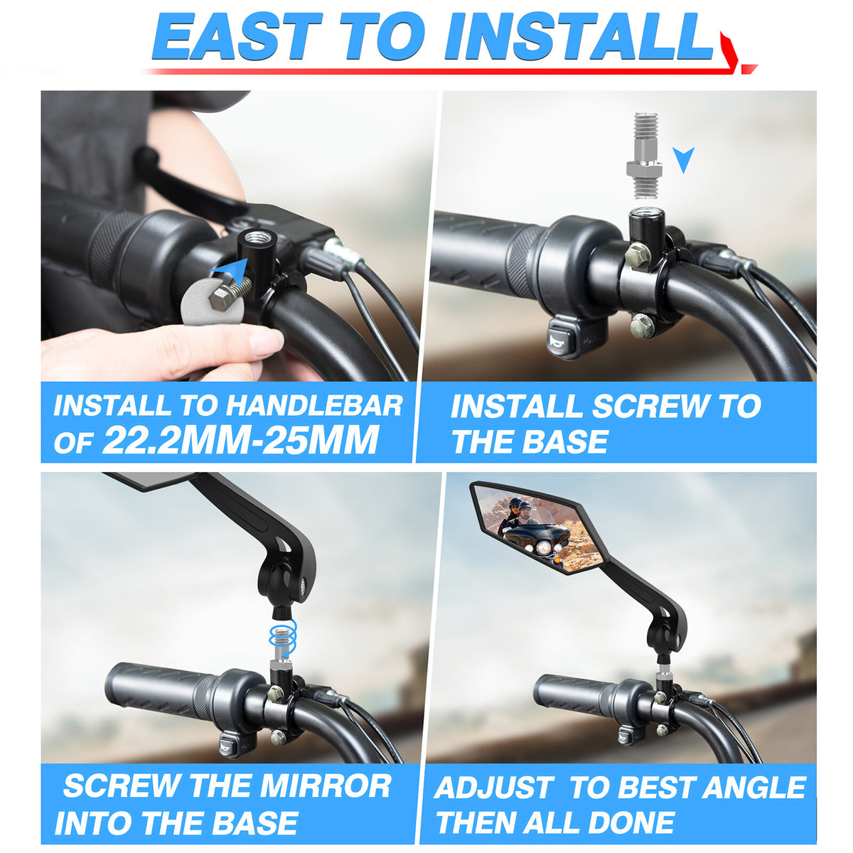 Bike Handlebar Mirror 22-25mm Universal Cycling Rear View Mirror for Mountain & Road Bikes
