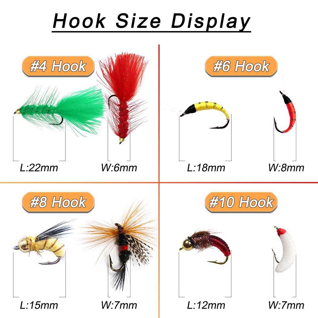 Wet Dry Nymph Fly Fishing Lure Set for Trout & Panfish - Multiple Sizes & Styles