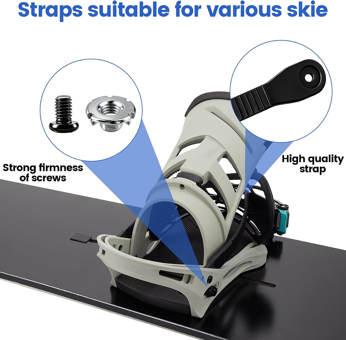 6 Pack Snowboard Binding Ladder Straps - Black ABS Adjustable Ski & Snowboard Accessories