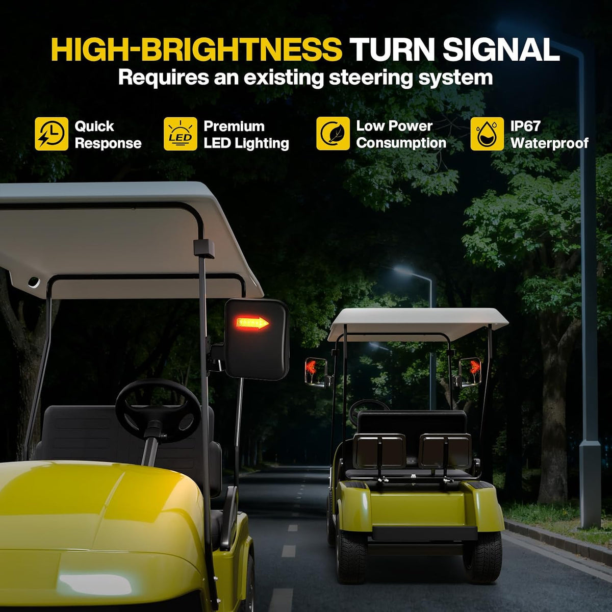 Universal Golf Cart Rear View Mirrors with Turn Signal Lights, Folding Side Mirrors for Club Car EZGO Yamaha Kandi