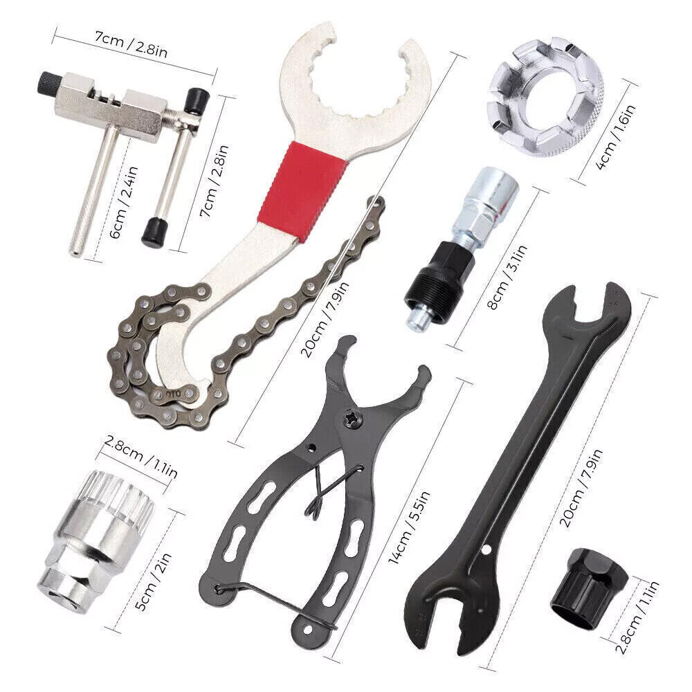 Bike Repair Tool Kit 9 Pieces with Chain Cutter, Crank & Freewheel Remover