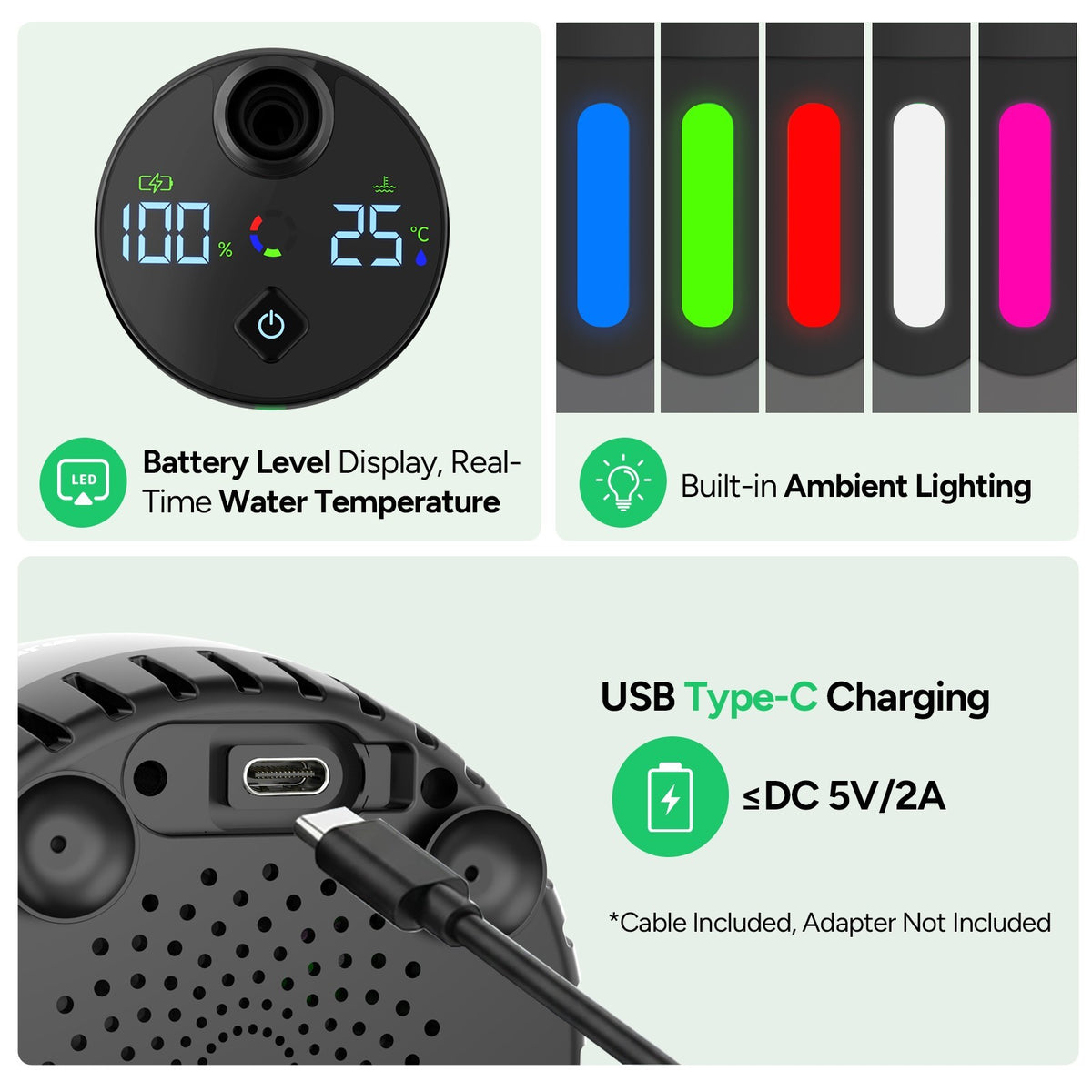 Portable Camping Shower with 8000mAh Battery, 180 Min Runtime & 3 Spray Modes