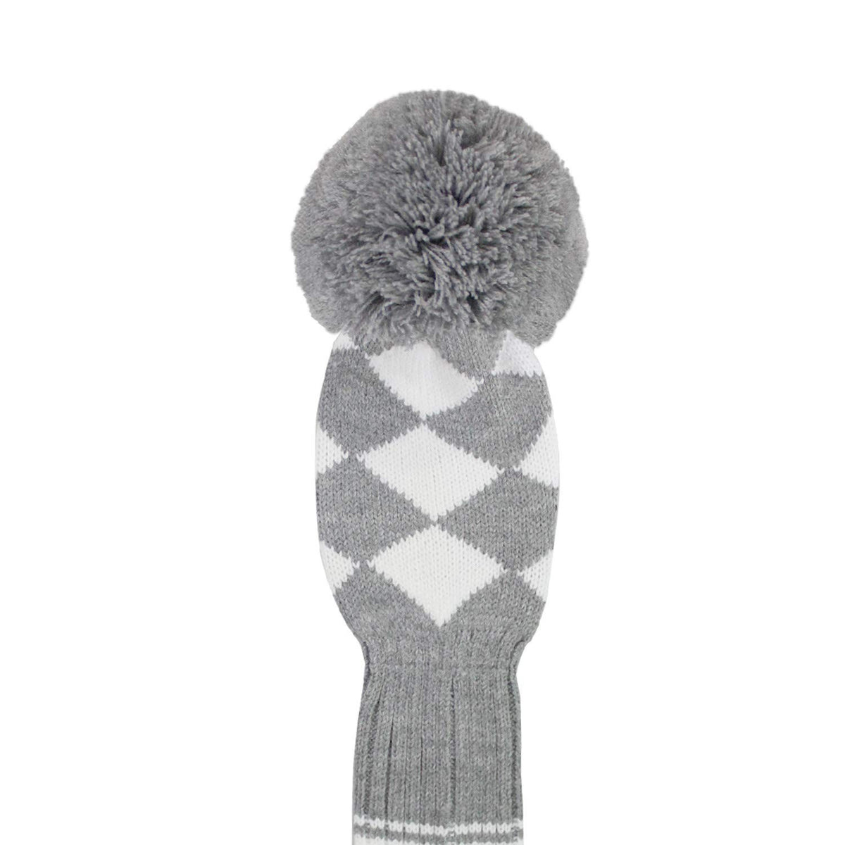 Golf Fairway Wood Club Protector Knit Pom Cover Grey White Argyle
