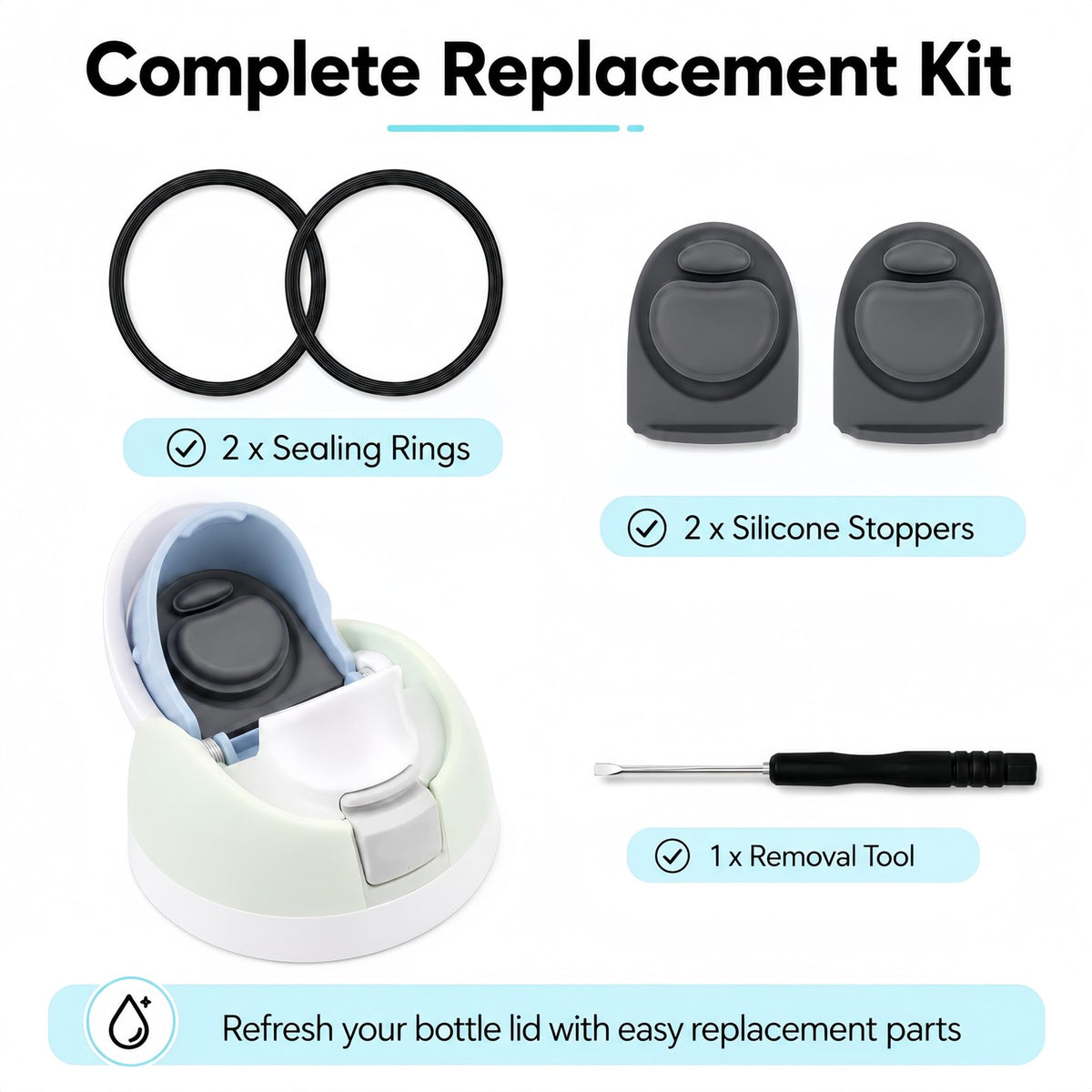 Replacement Silicone Water Bottle Gasket & Stopper Set for Owala 16-40oz