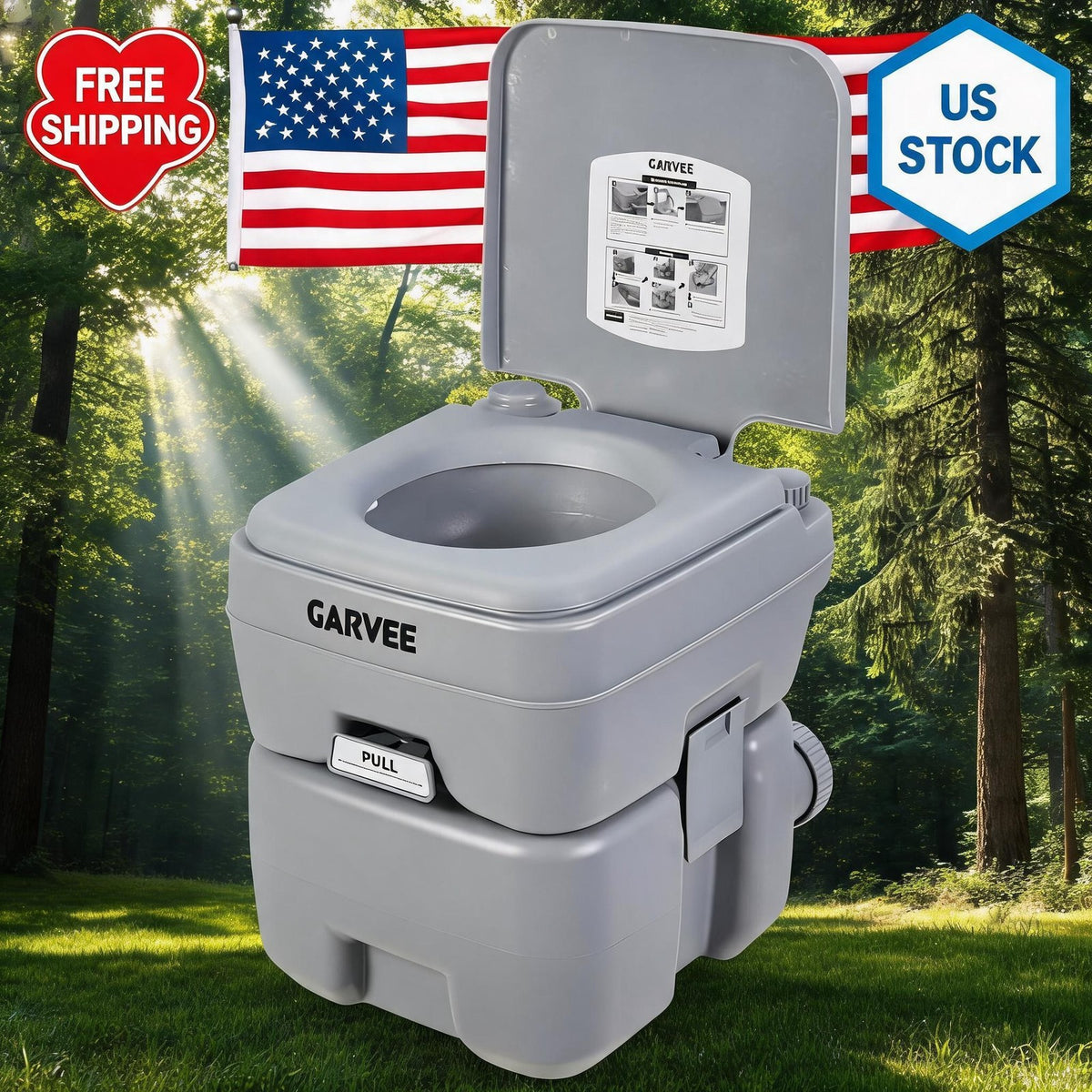 Portable Camping Toilet with 5.3 Gallon Waste Tank & Carry Bag