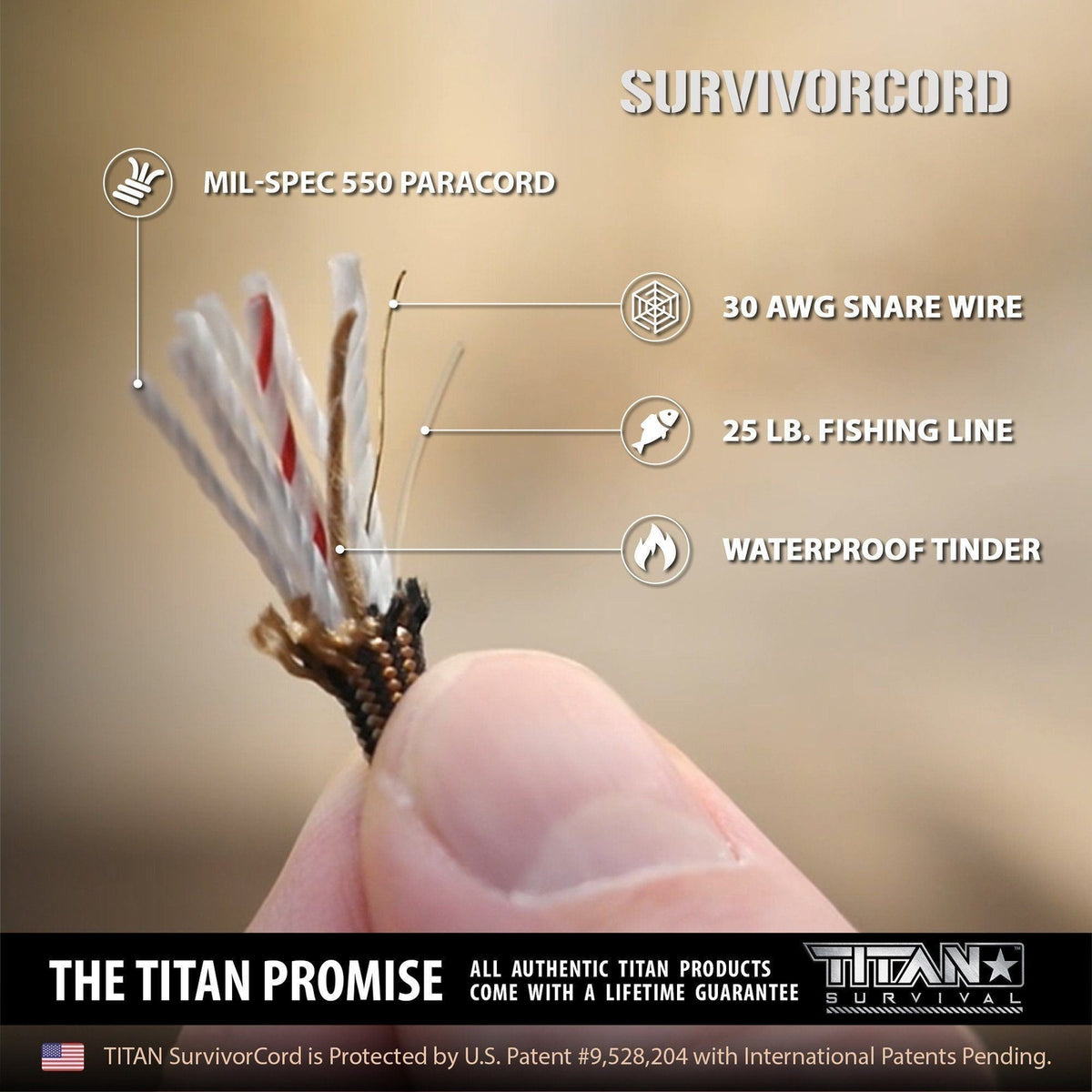 Reflective Paracord Survival Cord with Fire Starter & Fishing Line