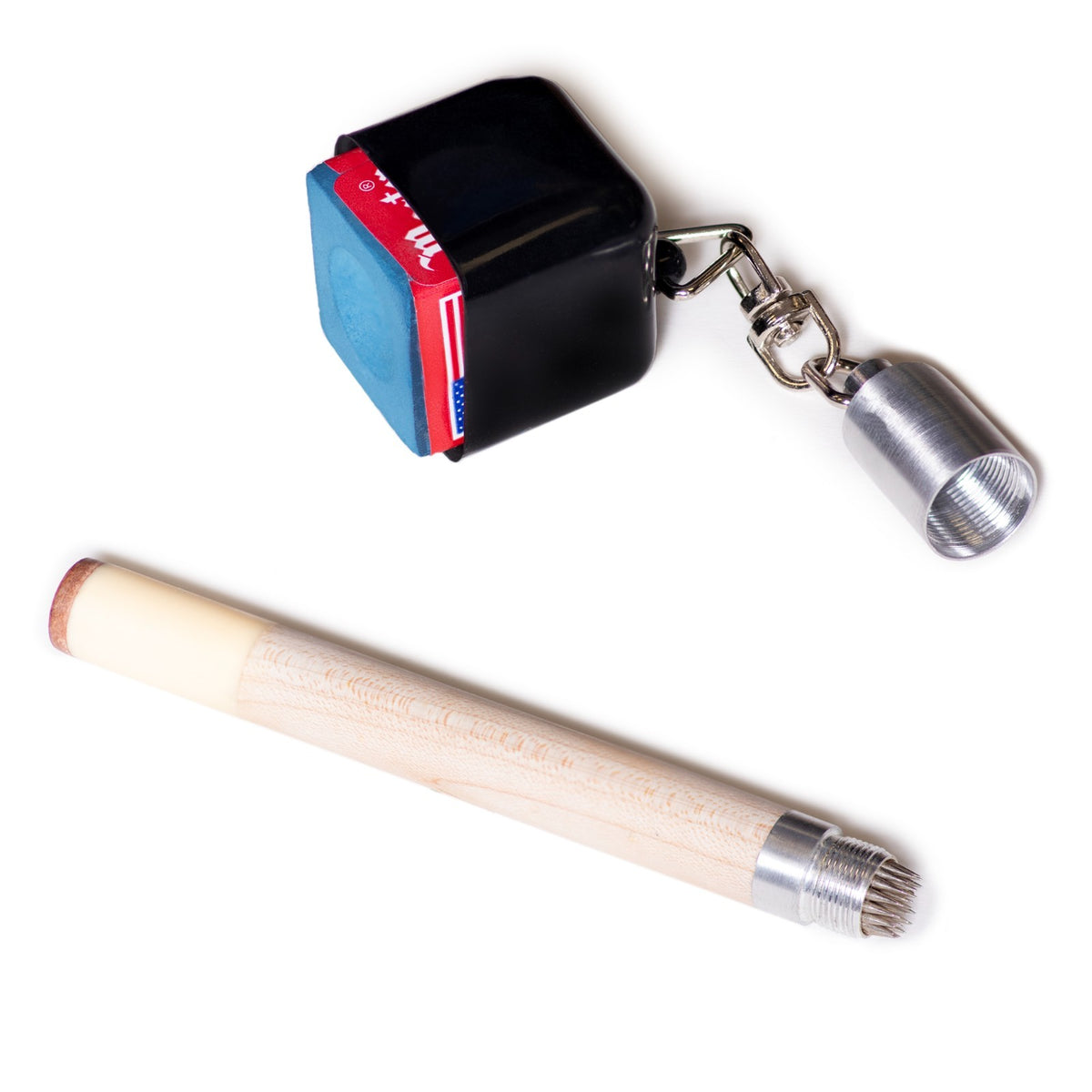 2-in-1 Pool Cue Tip Prep Tool: Pocket Chalk Holder & Tip Pricker