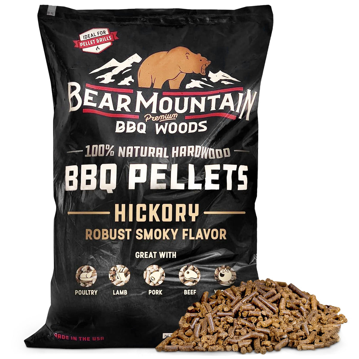 All-Natural Hardwood Hickory Smoker Pellets - 40 lb Grill Fuel