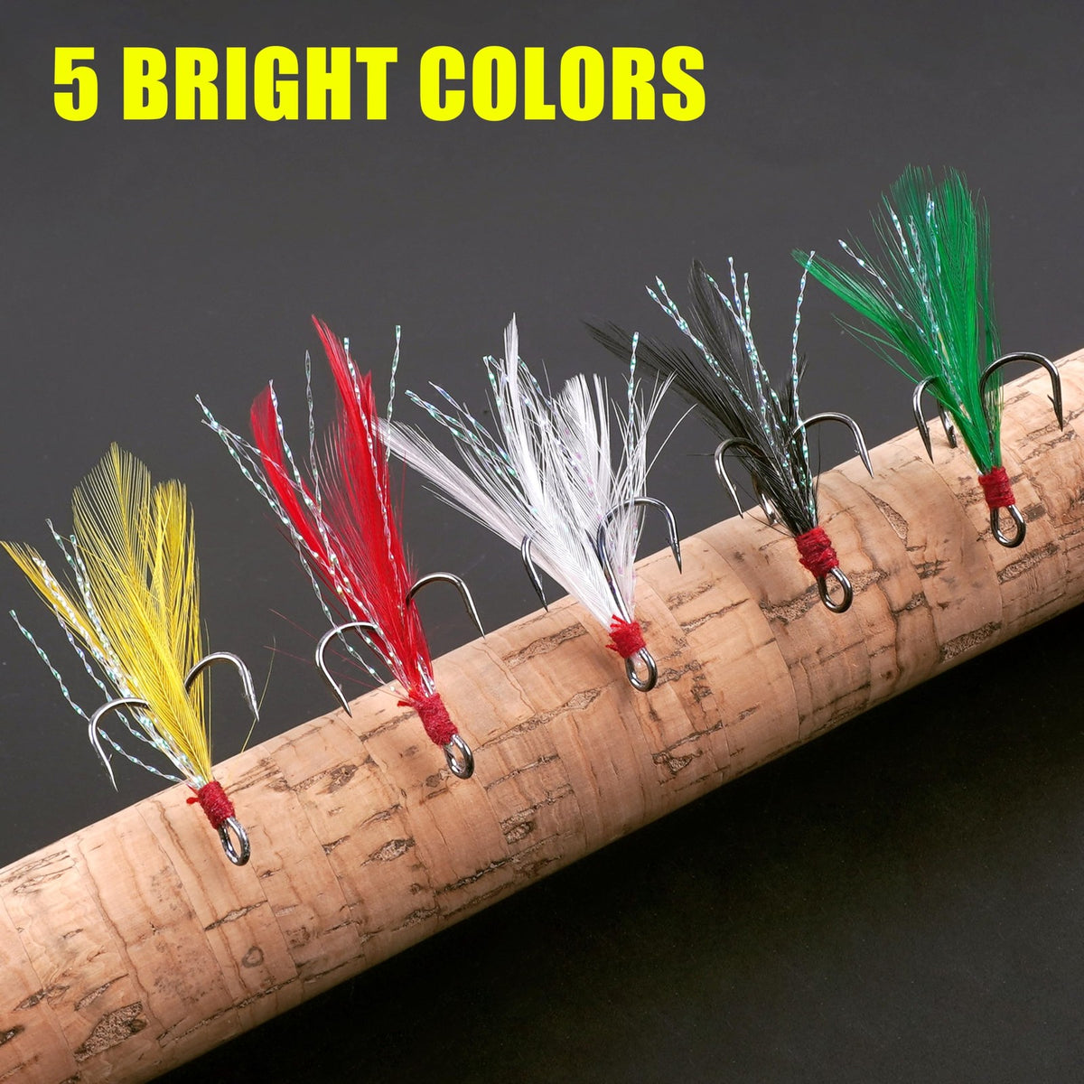 Fishing Treble Hooks Kit 50pcs Feathered Dressed Round Bend Saltwater & Freshwater