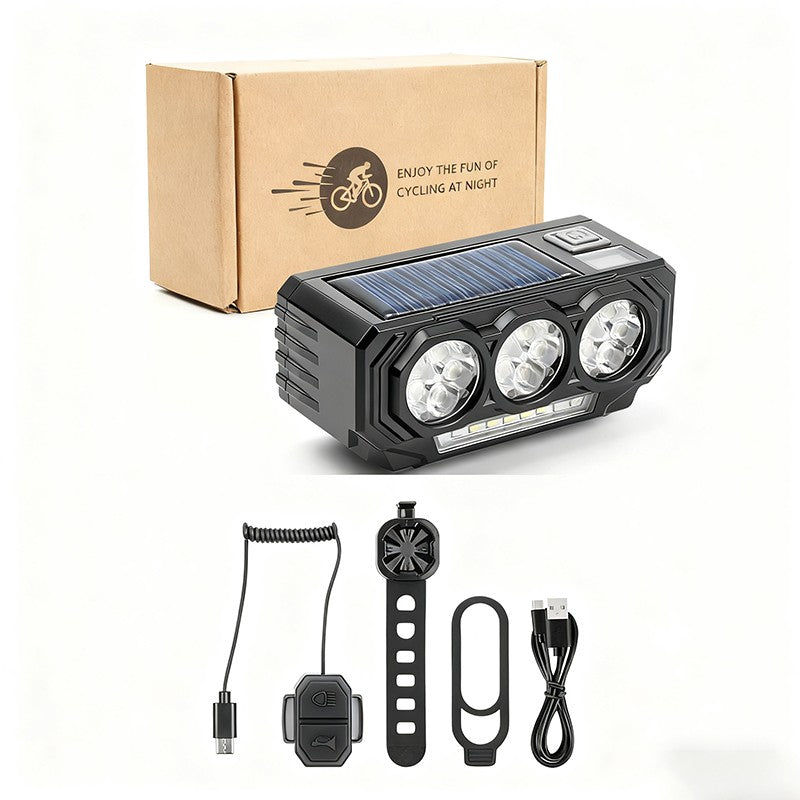 Solar USB Rechargeable Bike Light with Bright LED Beam & Loud Horn