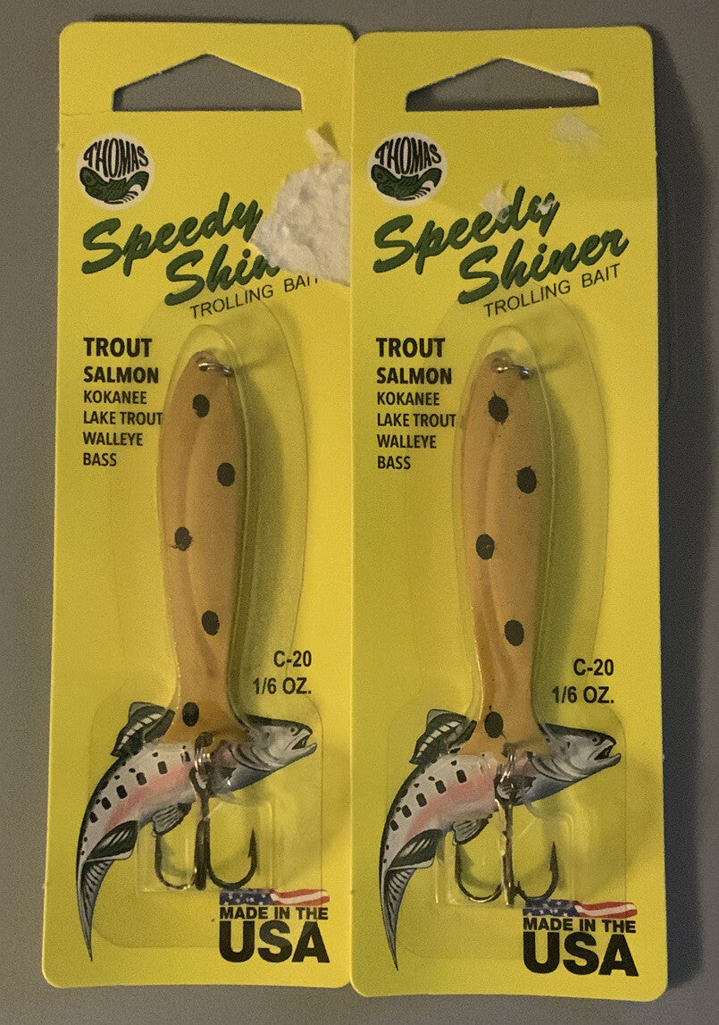 2 Pack Trolling Fishing Lures - Speedy Shiner Orange with Black Dots