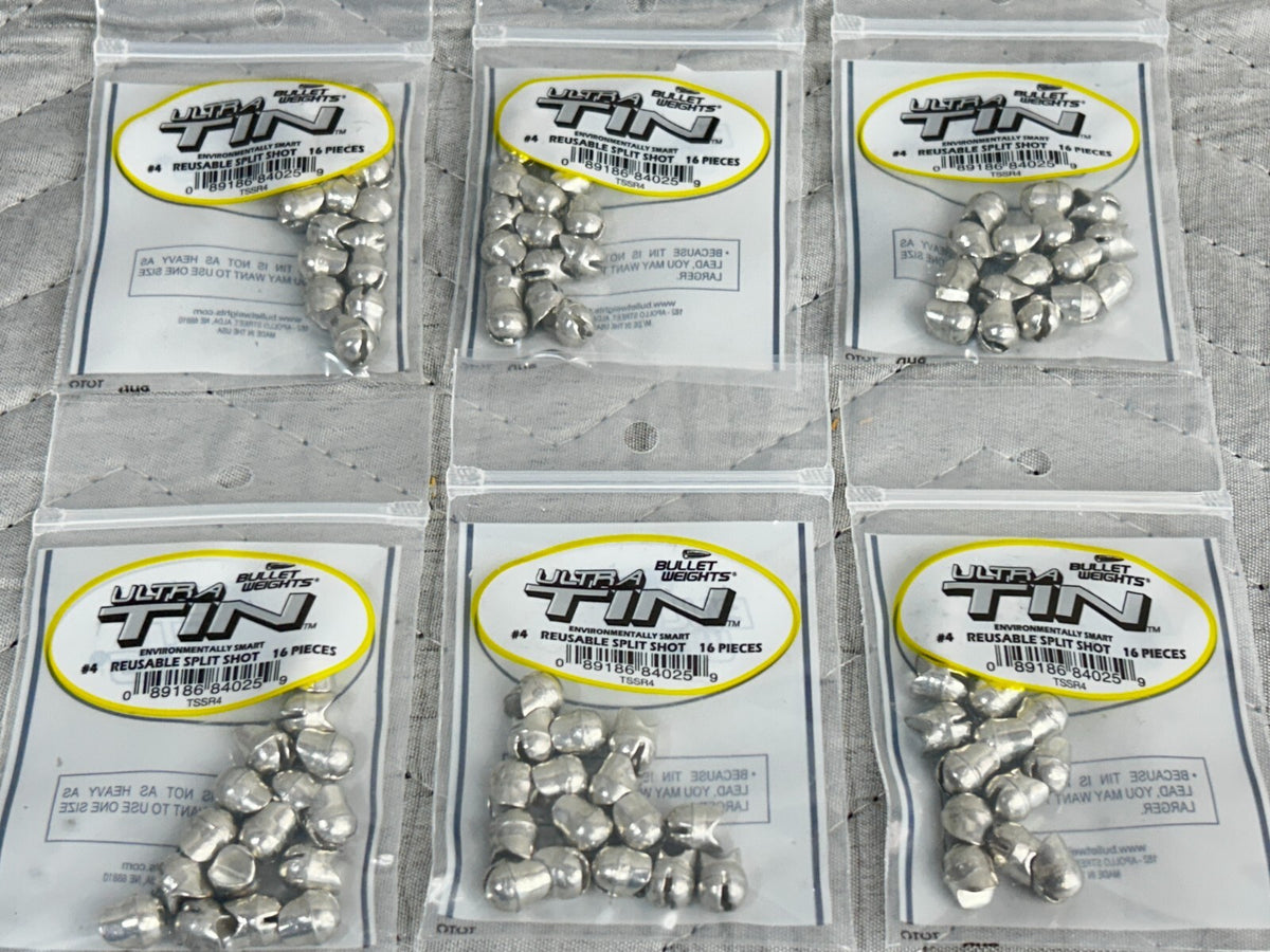 Reusable Split Shot Weights #4 - TSSR4 Ultra TIN Fishing Sinkers (6 Pack)