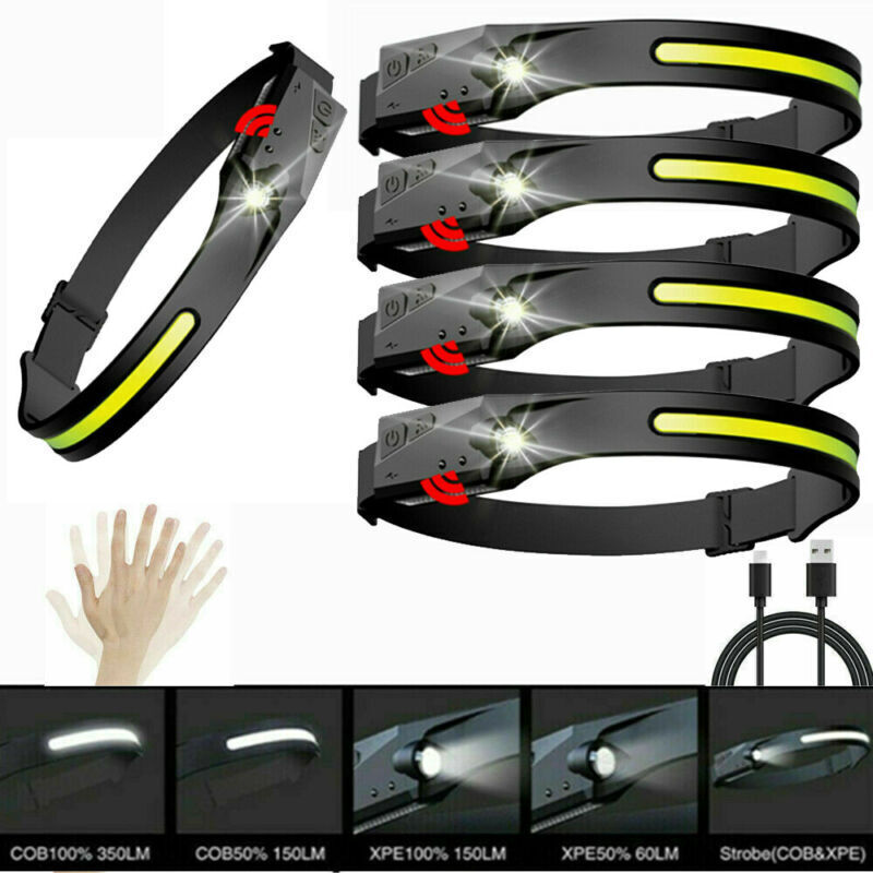 Rechargeable LED Headlamp with COB & XPE Lights, USB Work Light, Waterproof