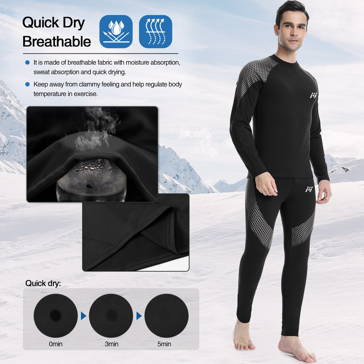 Men's Thermal Underwear Set Fleece Long Johns Base Layer Winter Warmth