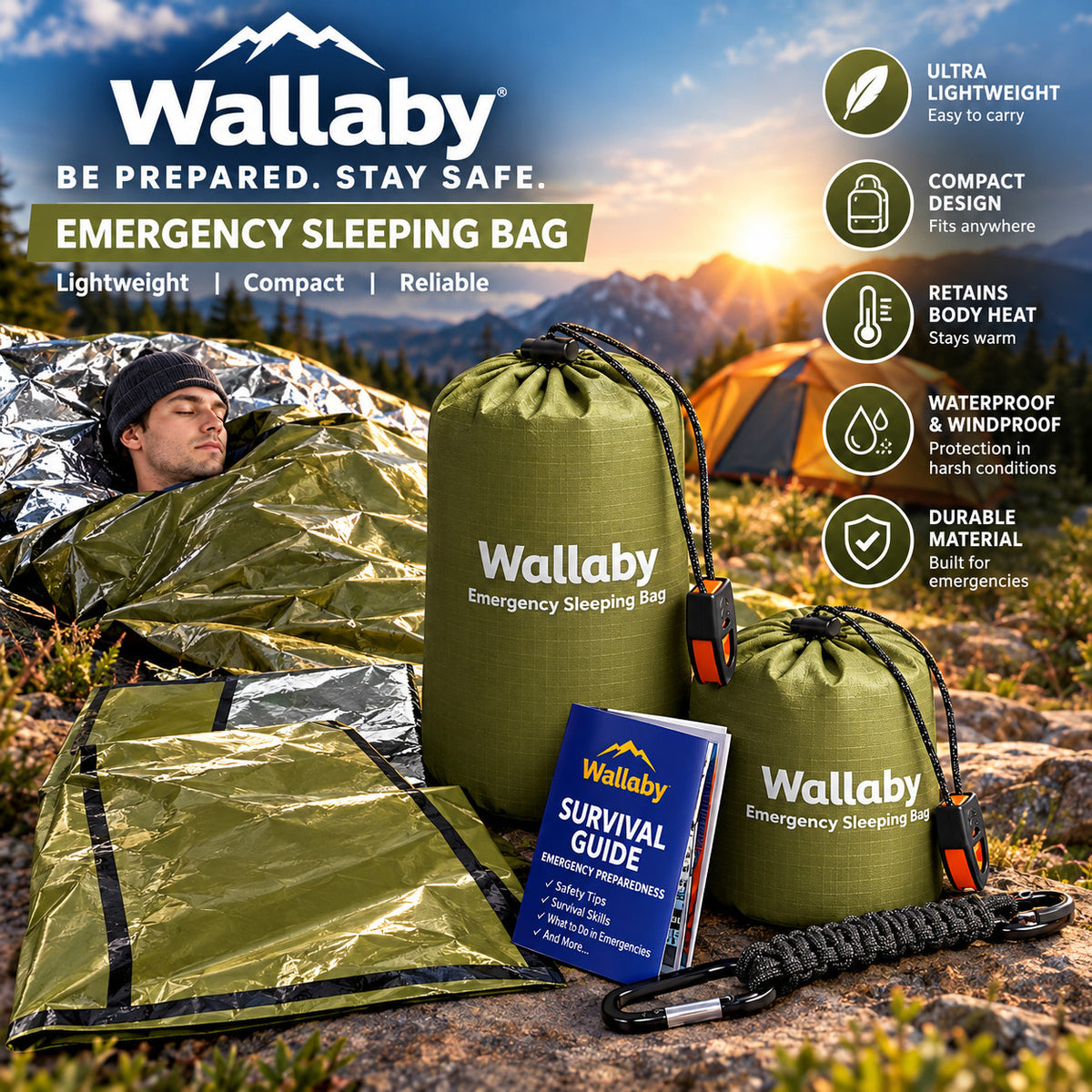 Emergency Mylar Sleeping Bags 2-Pack with Nylon Pouches Survival Gear