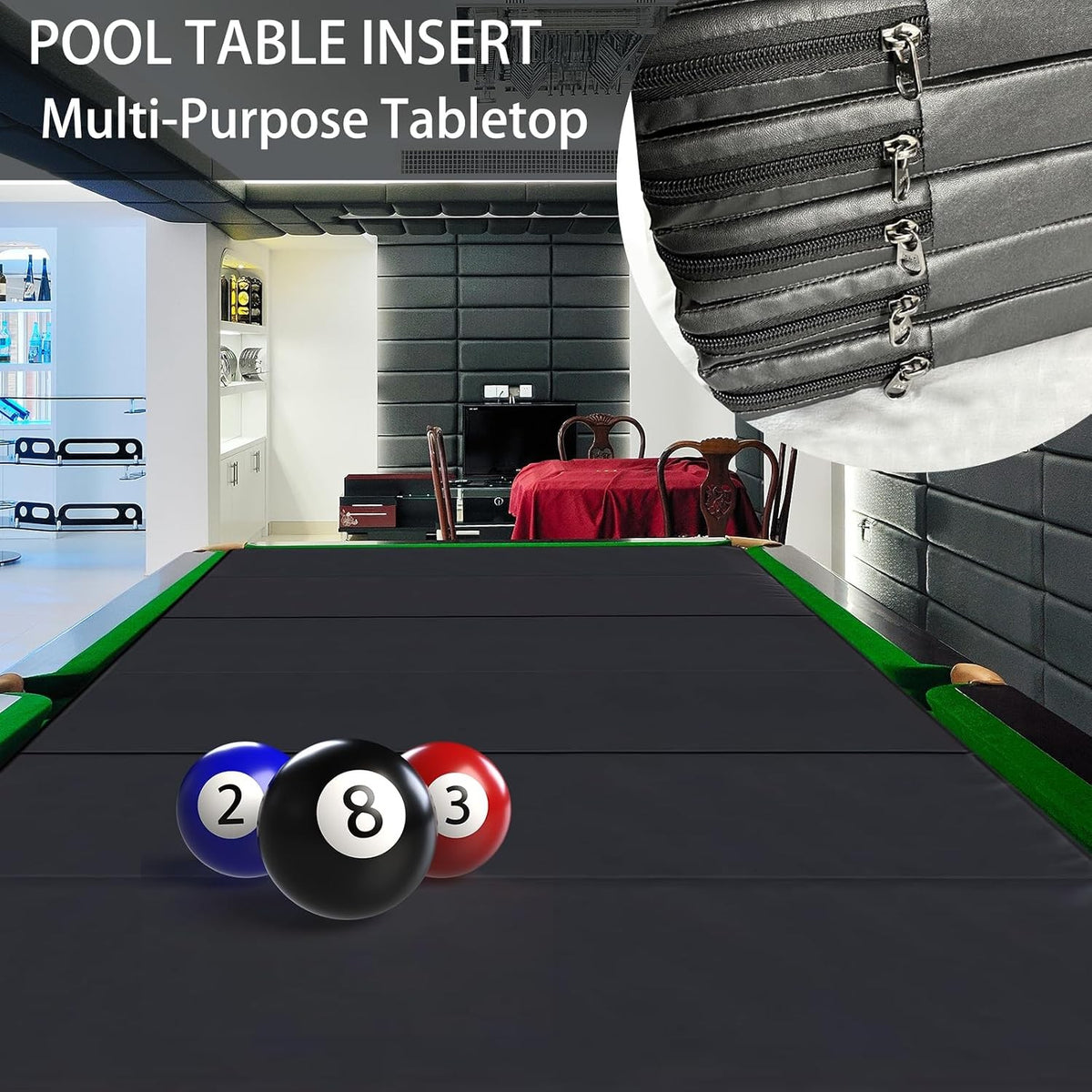 8ft Pool Table Insert Convertible Foldable Top - Dining & Game Surface