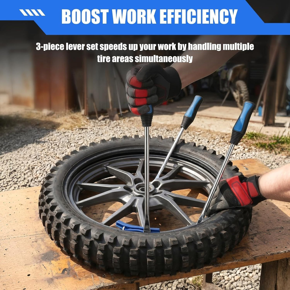 Tire Changing Kit with 3 Steel Tire Spoons & Bag for Motorcycle, Lawn Mower, ATV