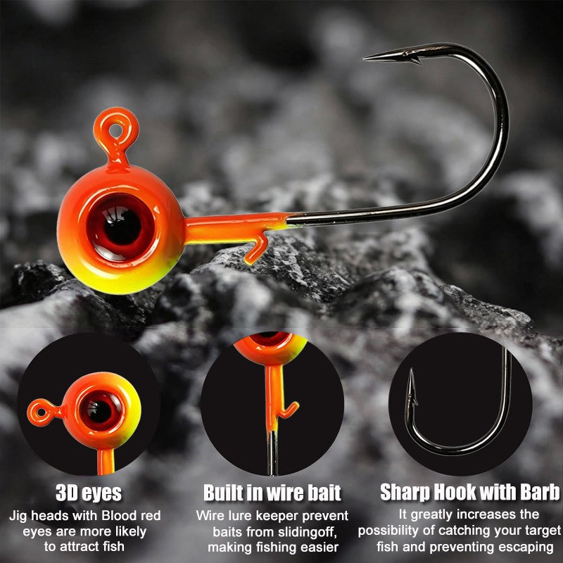 25Pcs Painted Crappie Jig Heads Fishing Hooks with 3D Eyes for Bass Trout Panfish