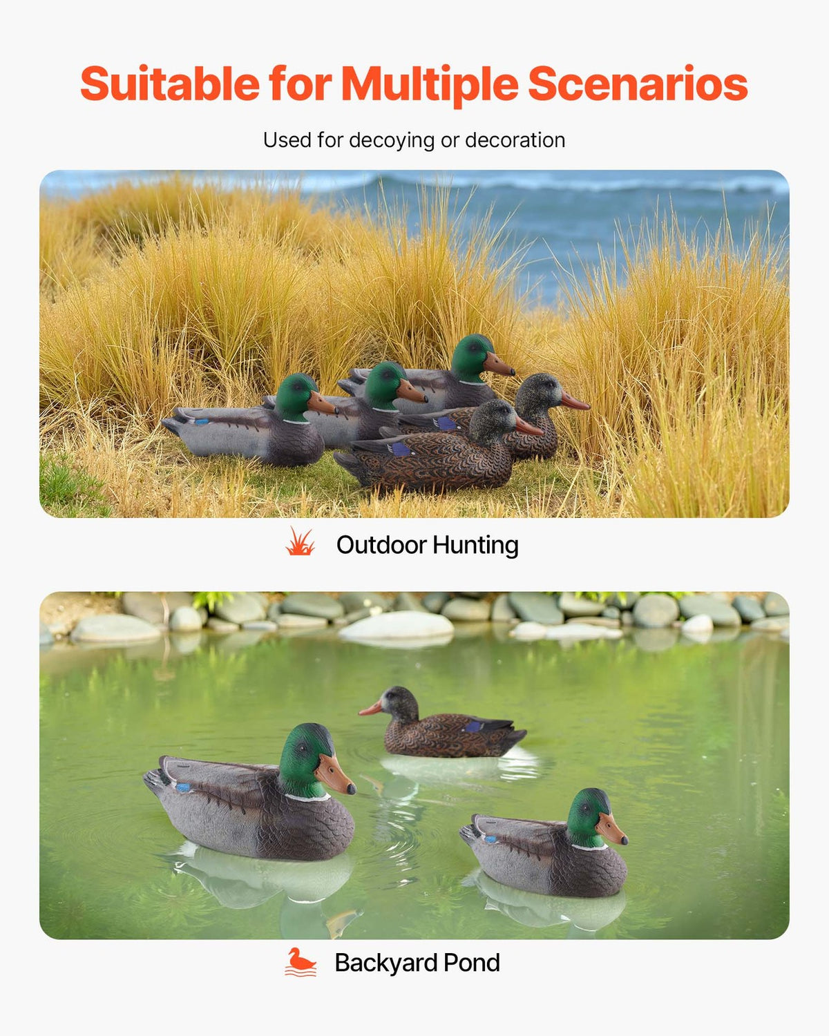 Outdoor Duck Decoy Set - Realistic Floating Hunting Decoys 6-Pack