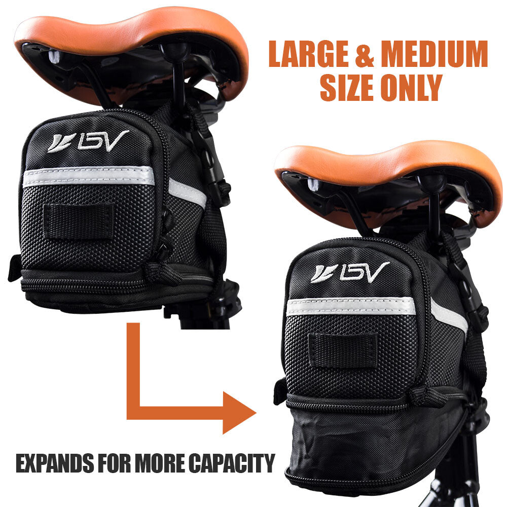 Water-Resistant Bike Saddle Bag with Expandable Design for Road and Mountain Cycling