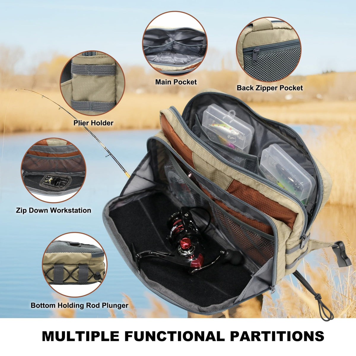 Fishing Chest Pack with Multiple Compartments for Fly & Tackle Storage - Lightweight & Durable