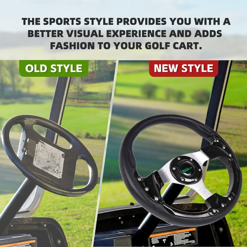 Golf Cart Steering Wheel & Adapter Set for EZGO Club Car Yamaha - Black