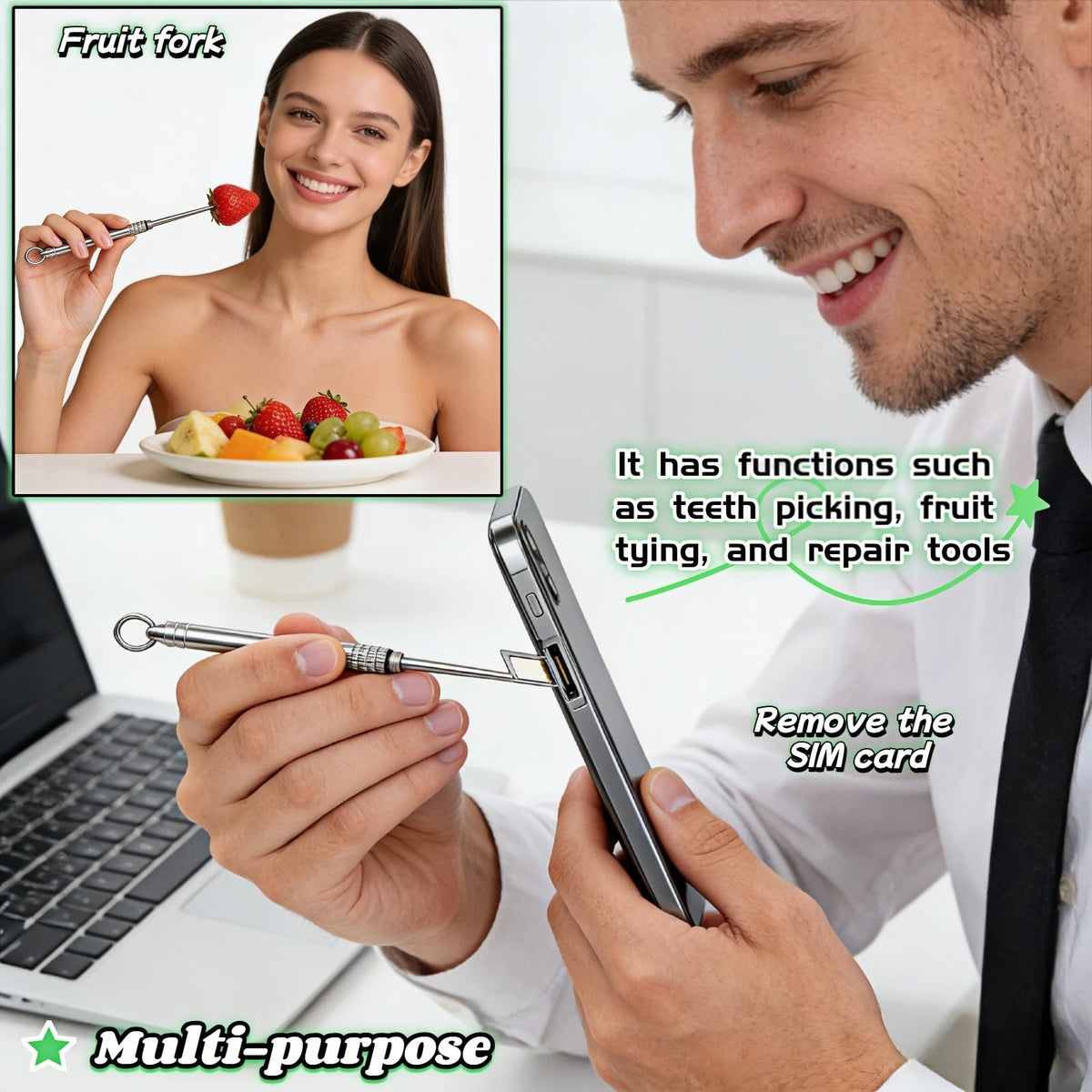 Portable Titanium Multi-Function Toothpick Keychain - Reusable Stainless Steel