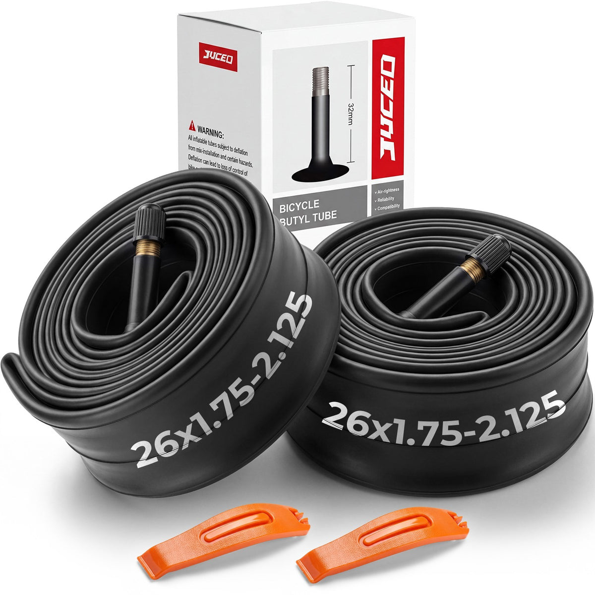 2 Pack 26x1.75-2.125 Bike Inner Tubes for MTB, City, Road Bikes