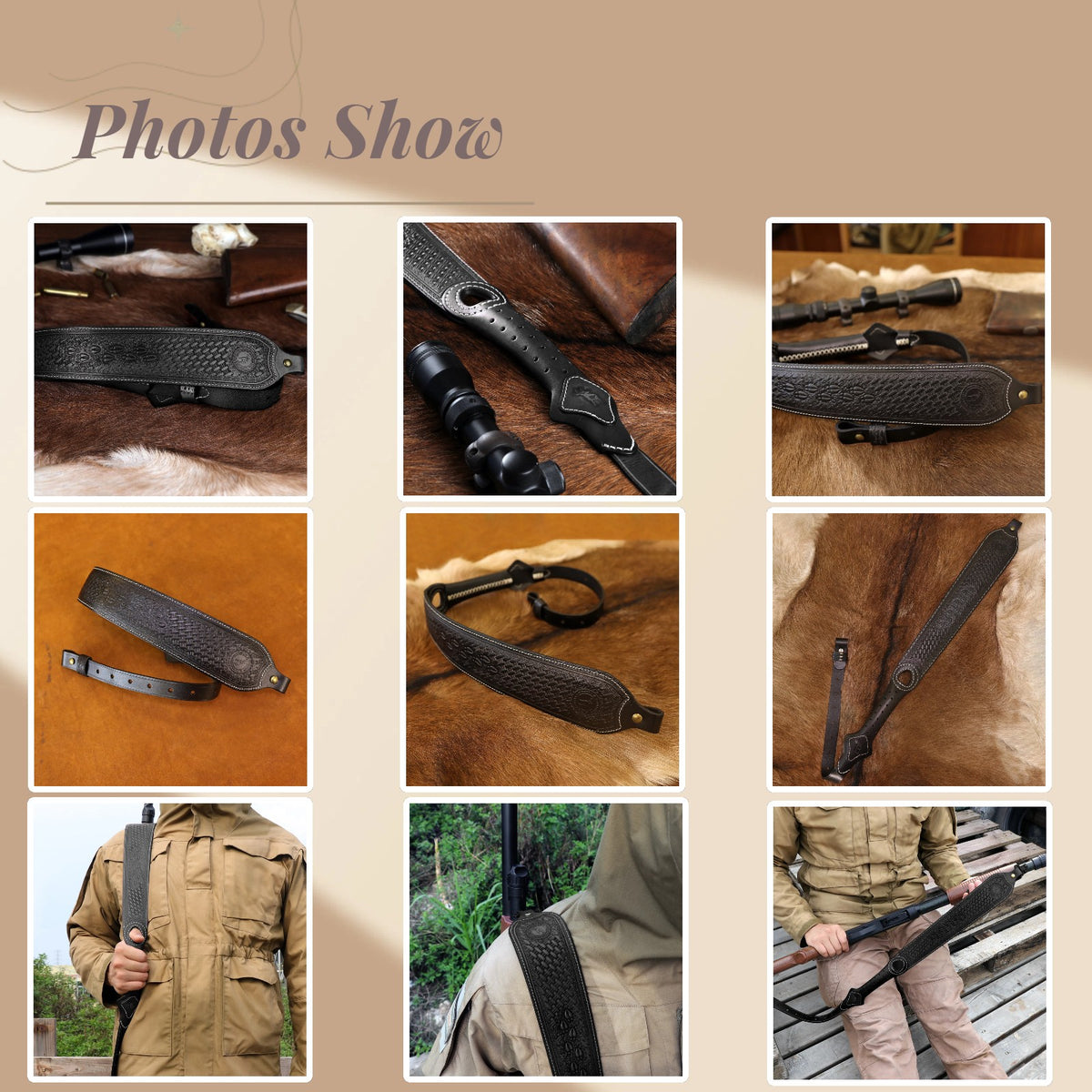 Adjustable Leather Rifle Sling with Non-Slip Backing & Thumb Hole - Hunting Accessory