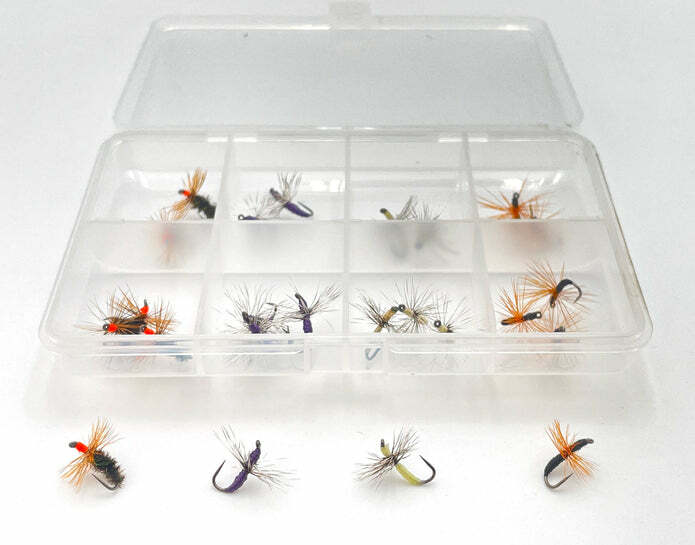 24 Pack Tenkara Fishing Hooks Sz 14 Barbless Kebari Assortment with Fly Box