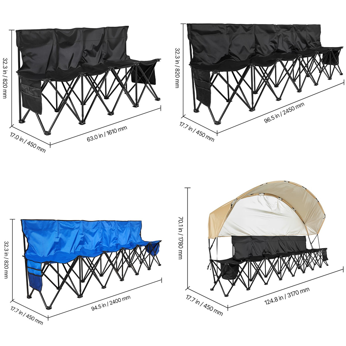 Portable Folding Sports Bench with Side Pockets and Carry Bag for Outdoor Events
