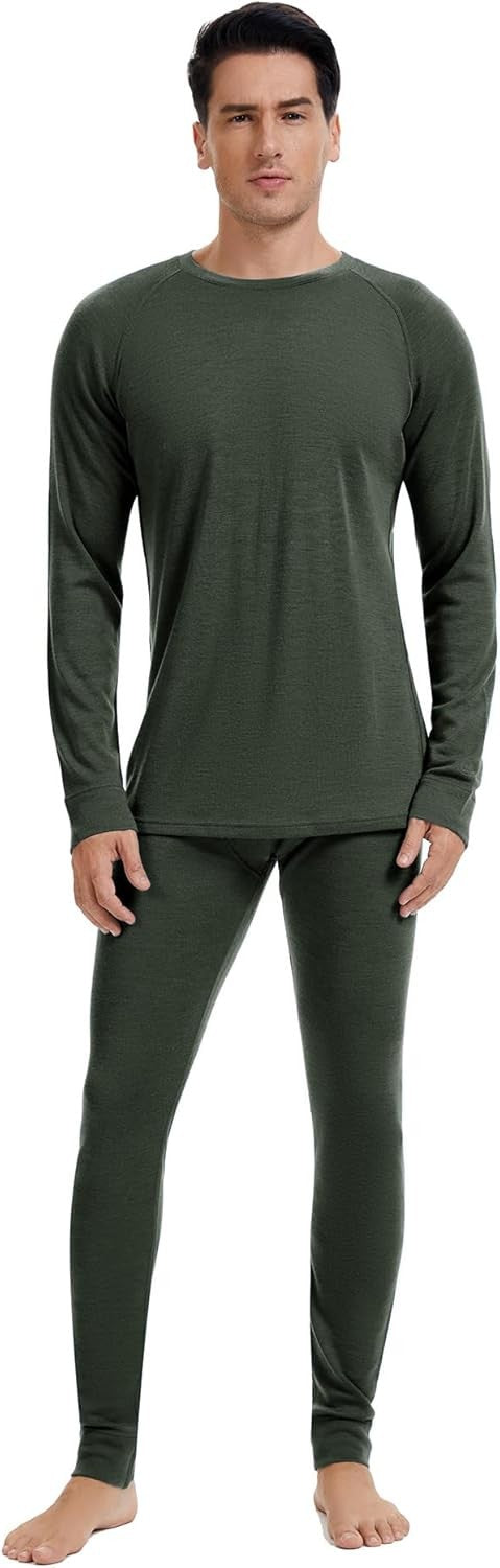 Men's Merino Wool Base Layer Set Thermal Underwear Midweight S-XL