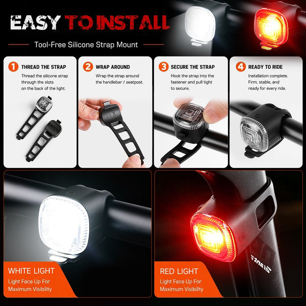 Rechargeable USB Bike Lights Set - Front and Rear LED Safety Kit