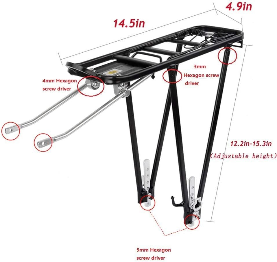 Universal Bicycle Rear Cargo Rack 55Lbs Capacity for Mountain & Road Bikes