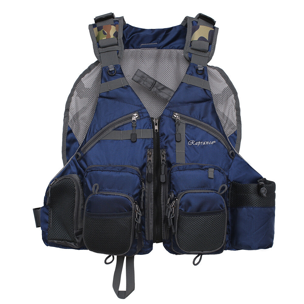 Fly Fishing Vest Adjustable Breathable Mesh Lightweight Packable Blue One Size