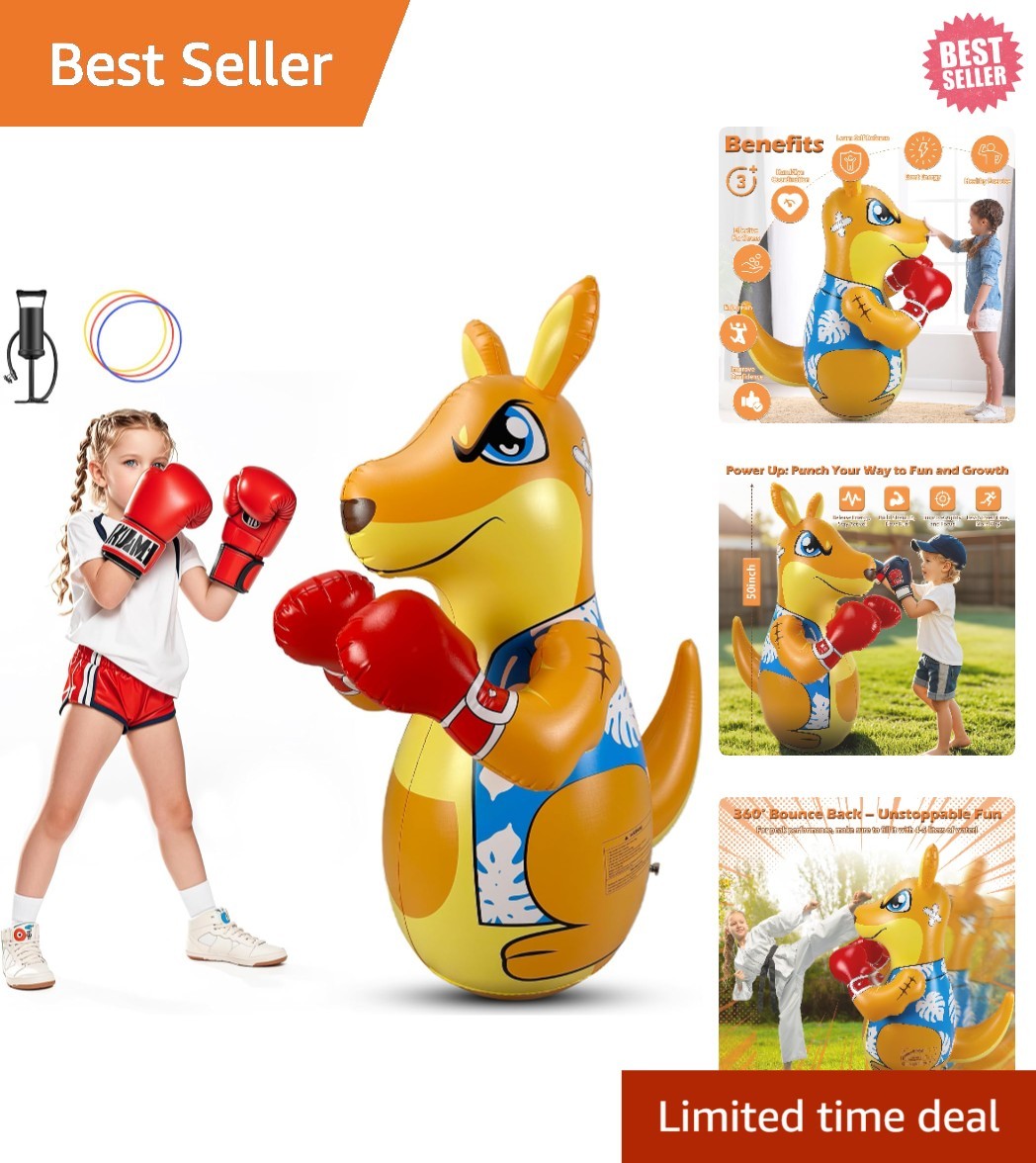 Kangaroo-Themed Inflatable Punching Bag for Kids, Active Sensory Play, 50 Inches