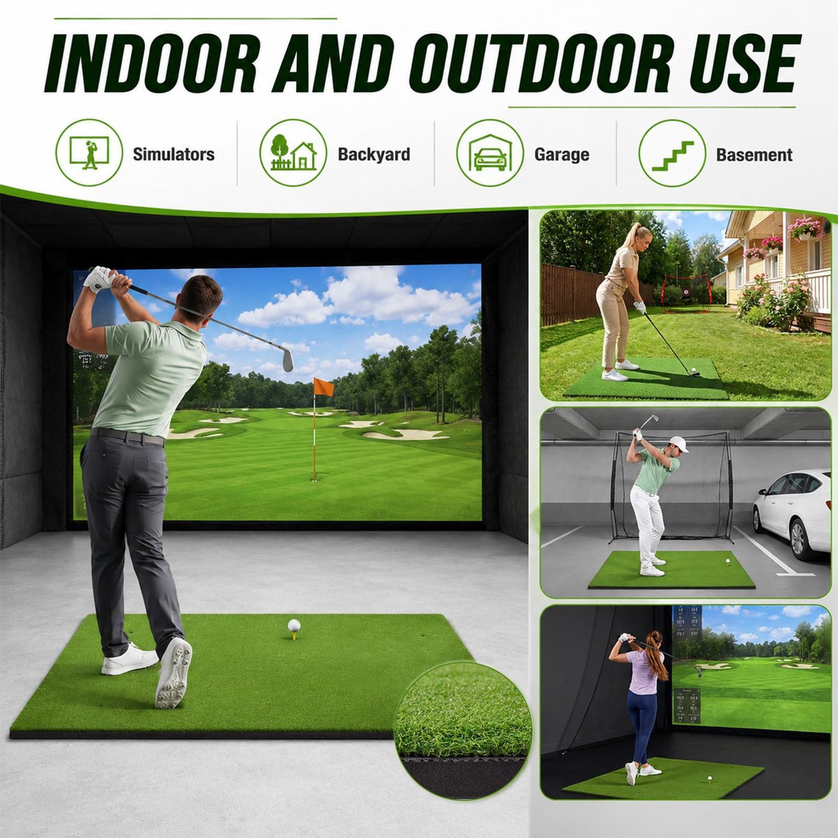 Large Golf Hitting Mat 4x5ft with 31mm Foam Padding for Indoor & Outdoor Practice