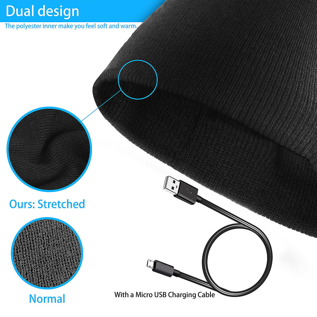 Winter Bluetooth Beanie Hat with Headset and Microphone, Wireless Audio