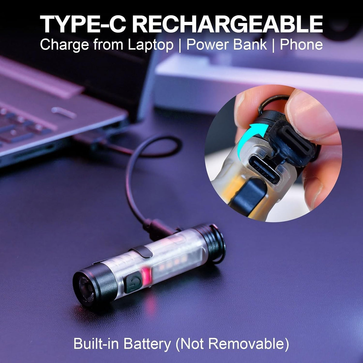 Rechargeable Mini EDC Keychain Flashlight with Dual Light Modes